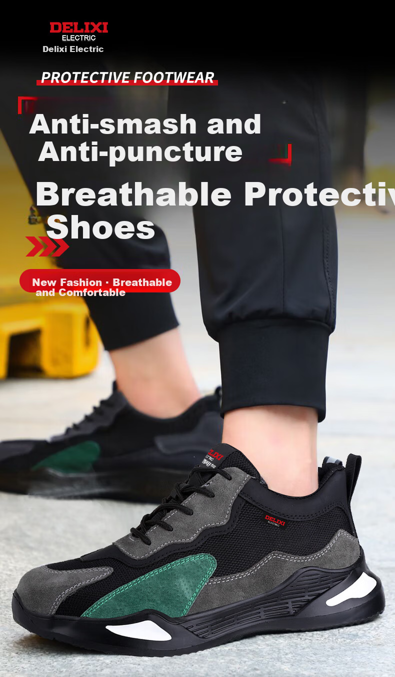 DELIXI ELECTRIC Men's Safety Shoes Cow Suede Steel Toe Anti-Smash Puncture Resistant Lightweight Slip-Resistant Durable Breathable Comfortable Work Safety Shoes 3