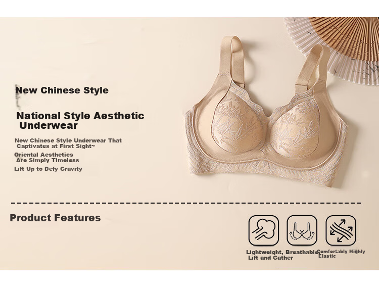 Tingmei 26 Years Jacquard Uplift Anti-Sagging Bra for Women, Lift and Gather, Side Support, Semi-Fixed Cotton Cup, Wireless Bra 1