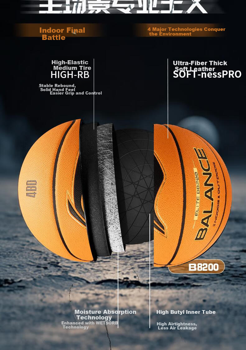Li-Ning 4BD Basketball B8200 Series Adult Size 7 Moisture-Wicking Non-Slip Wear-Resistant Standard Training and Competition Ball Student Gift 6
