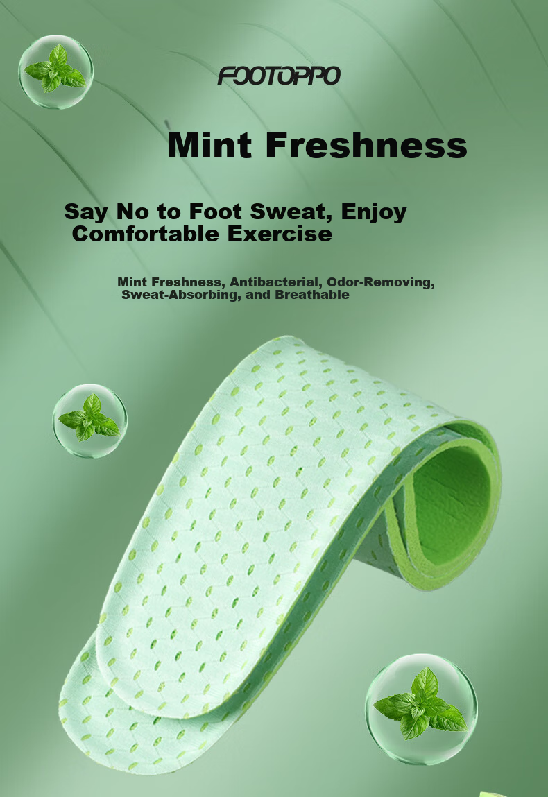 FOOTOPPO Mint Deodorizing Insoles for Men, Odor-Removing, Long-Lasting Fragrance, Sports Sweat-Absorbing, Breathable, Anti-Bacterial, Ultra-Soft Insoles for Women 1