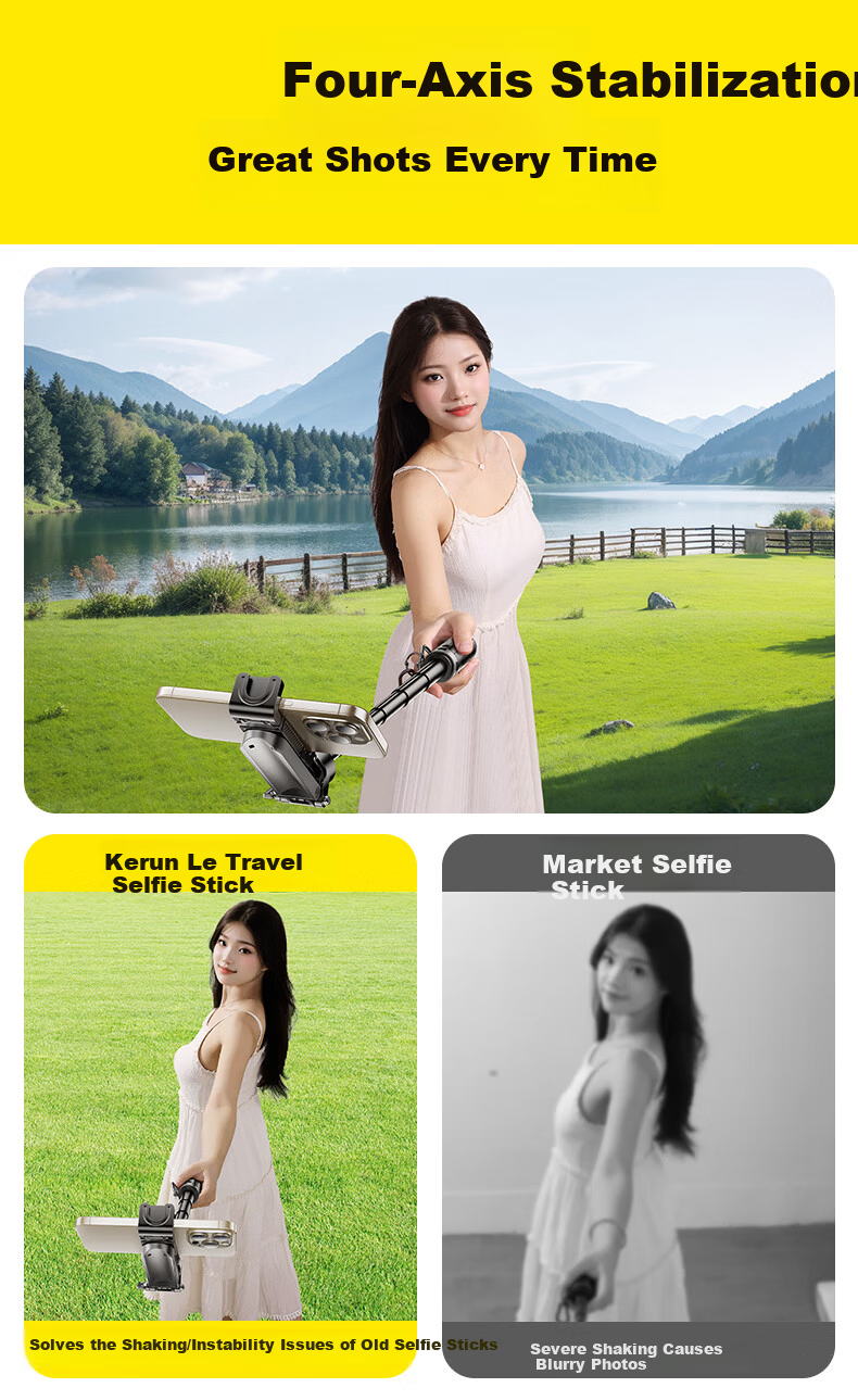 Kerunle Ultra Mini Selfie Stick Handheld 2024 New Telescopic Tripod Travel Selfie Tool 360-Degree Rotating Fully Automatic Multifunctional Portable Stand 7