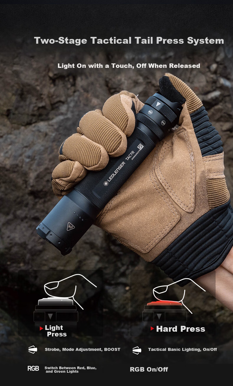 LED LENSER German High-Power Tactical Flashlight TAC7R Outdoor Lighting High Brightness Long Range Long Battery Life Patrol Duty 11