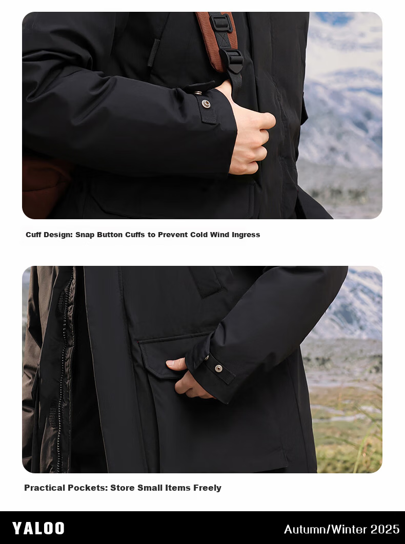 Yalu Unisex Down Jacket 2025 Winter Large Fur Collar Parka Couple Mid-Length Thickened Warm Workwear Coat 13