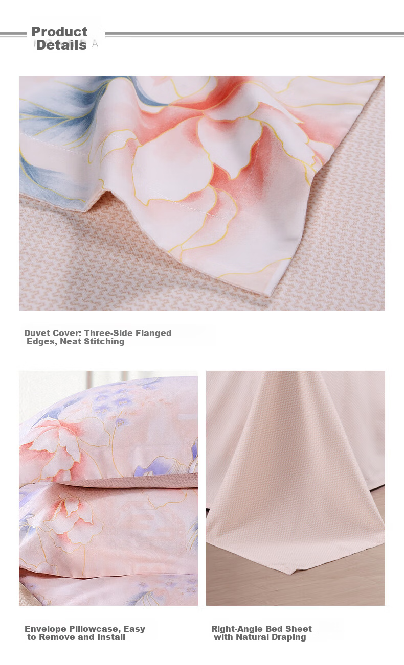 FUANNA Four-Piece Set, All-Cotton Brushed Class A Bedding, 60s Xinjiang Long-Staple Cotton Thickened Bedding, Single/double Size 203*229cm 10