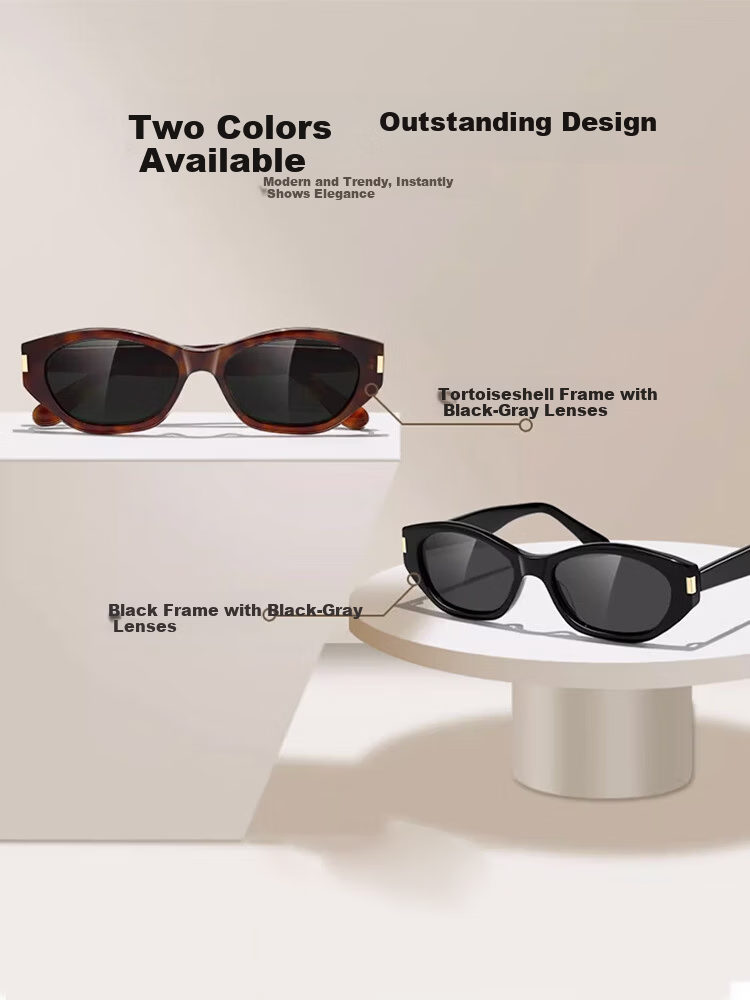 FENCHI Vintage Cat Eye Sunglasses Cocoa Frame UV Protection Narrow Frame Ins Style Women Sunglasses 5