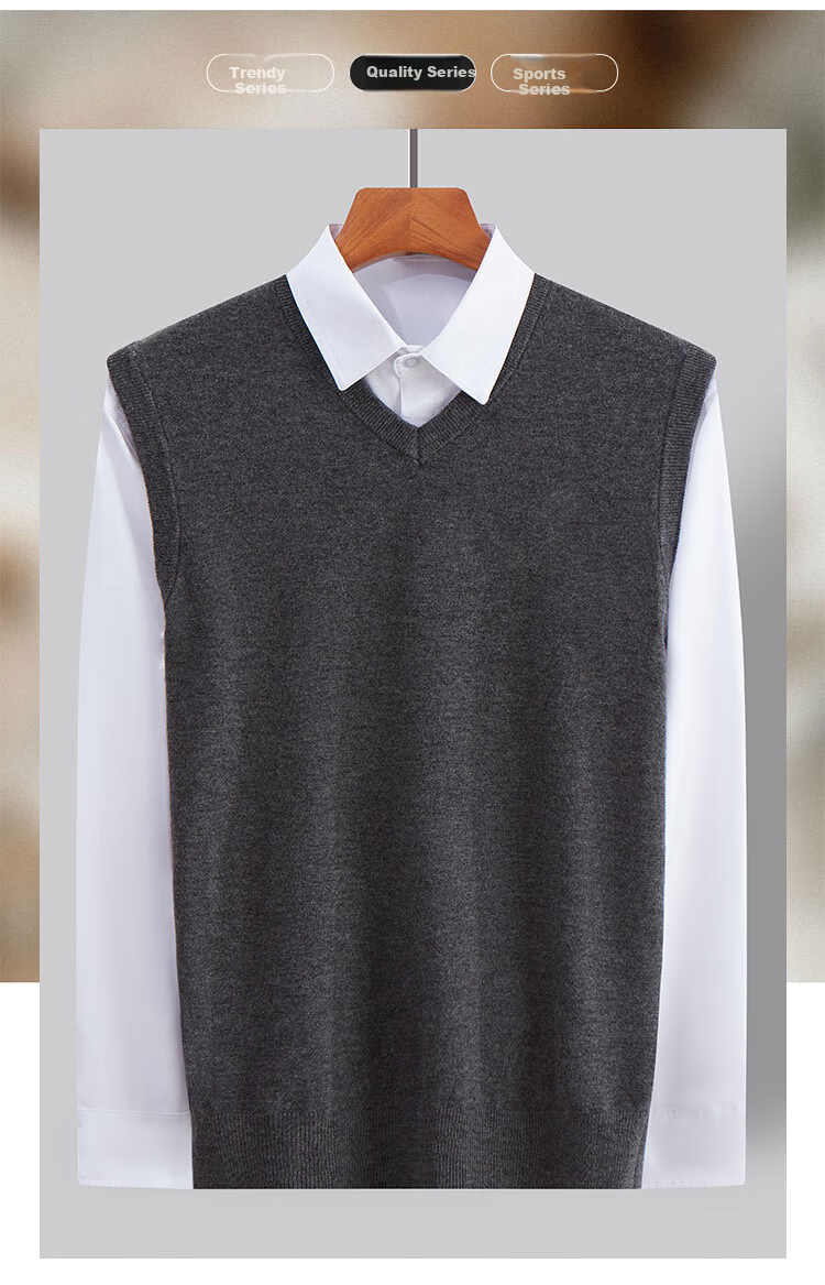 Hengyuanxiang Men's Wool Vest Lightweight Wool Sweater V-Neck Knit Waistcoat Black S(165) 2