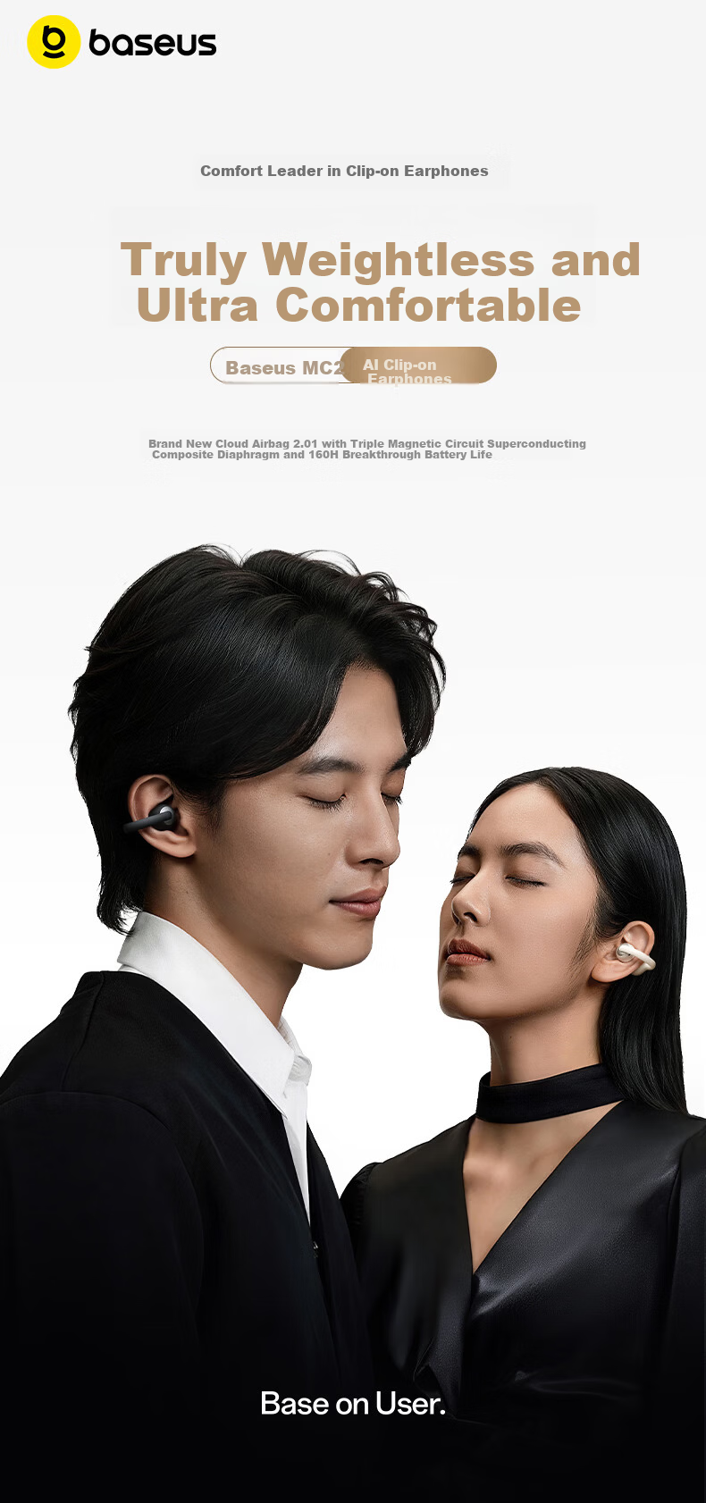 BASEUS [New Product | Exclusive First Release] MC2 Comfortable Ear Clip Bluetooth Headphones, Open-Style Non-In AI Translation Call Noise Reduction Sports Long Battery Life 2026 Latest Model 3