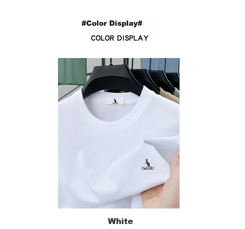 DAISHU 230g Heavyweight Pure Cotton Short Sleeve T-Shirt Men Summer New Solid Color Crew Neck Casual Loose Breathable Top 9