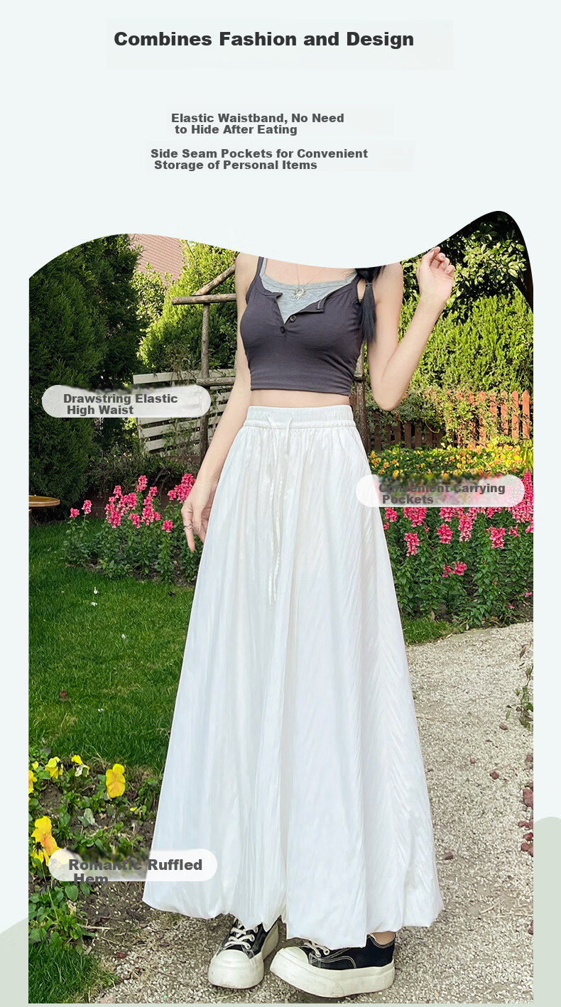 Langsha Bud Half Skirt Women Spring Summer Thin High Waist Loose Slim A-Line Puffy Cloud Mid-Length Skirt 10