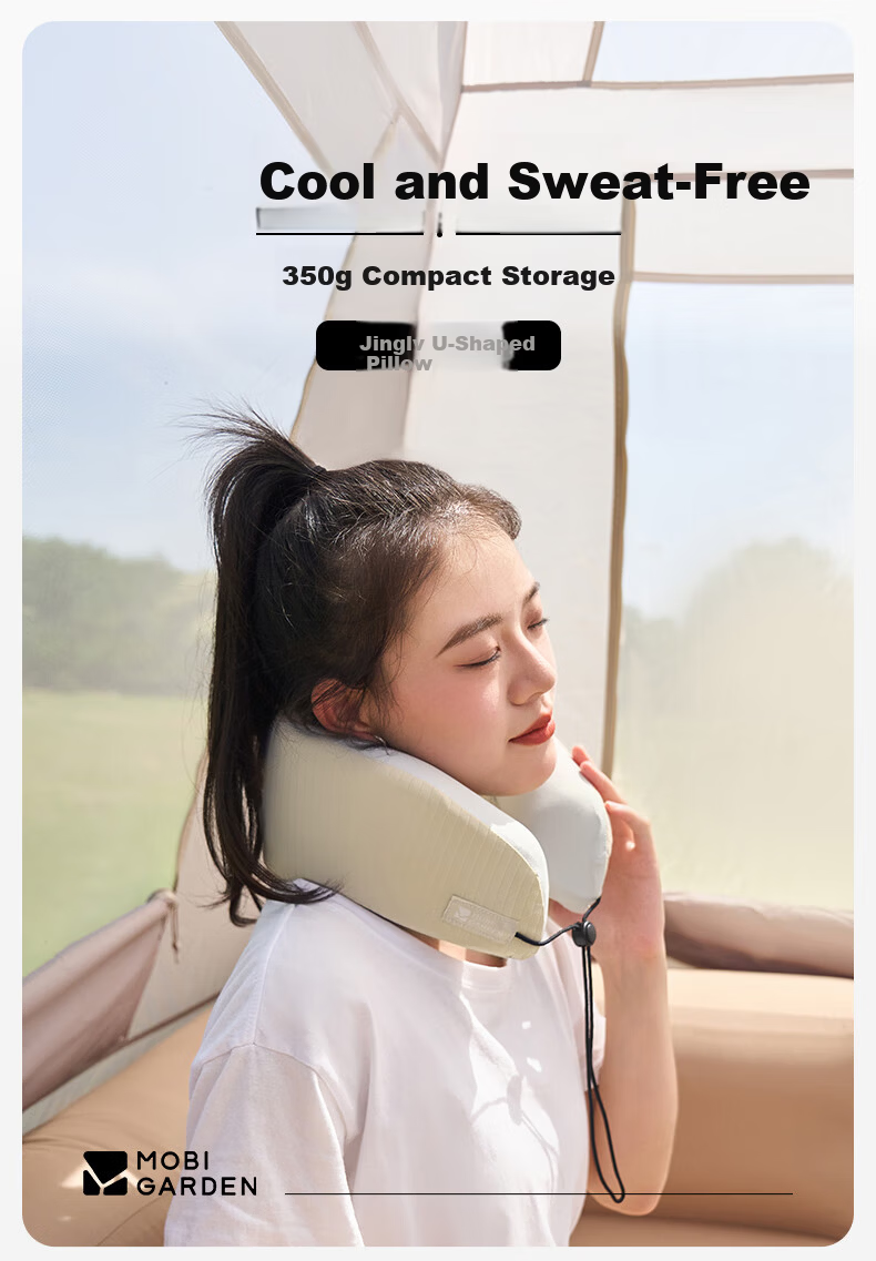 MOBIGARDEN Jinglv U-Shaped Travel Neck Pillow for Airplane and High-Speed Rail, Office Nap Neck Support Pillow NX25683003 Warm Sand Color 1