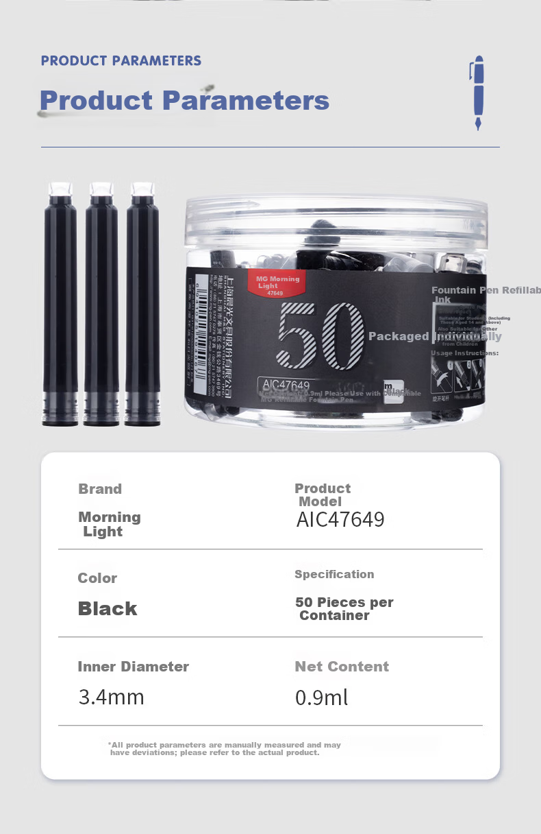 M&G Stationery 0.9ml Black Ink Refill Cartridges for Fountain Pens 50pcs/Box AIC47649 Exam Essential 6