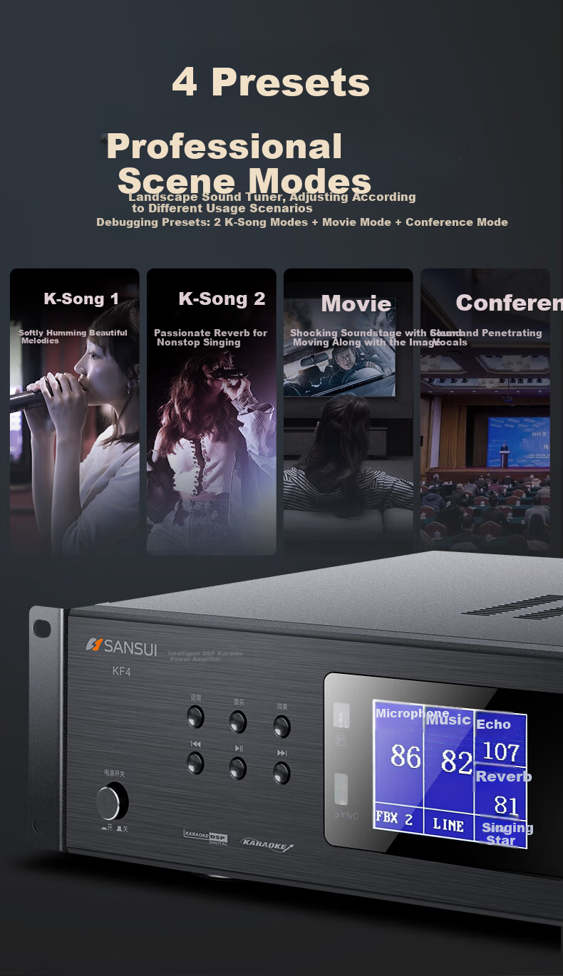 SANSUI KF4 Home KTV Audio Amplifier Fixed Impedance Power Amplifier Smart Bluetooth Amplifier for Home Cassette Speaker 6
