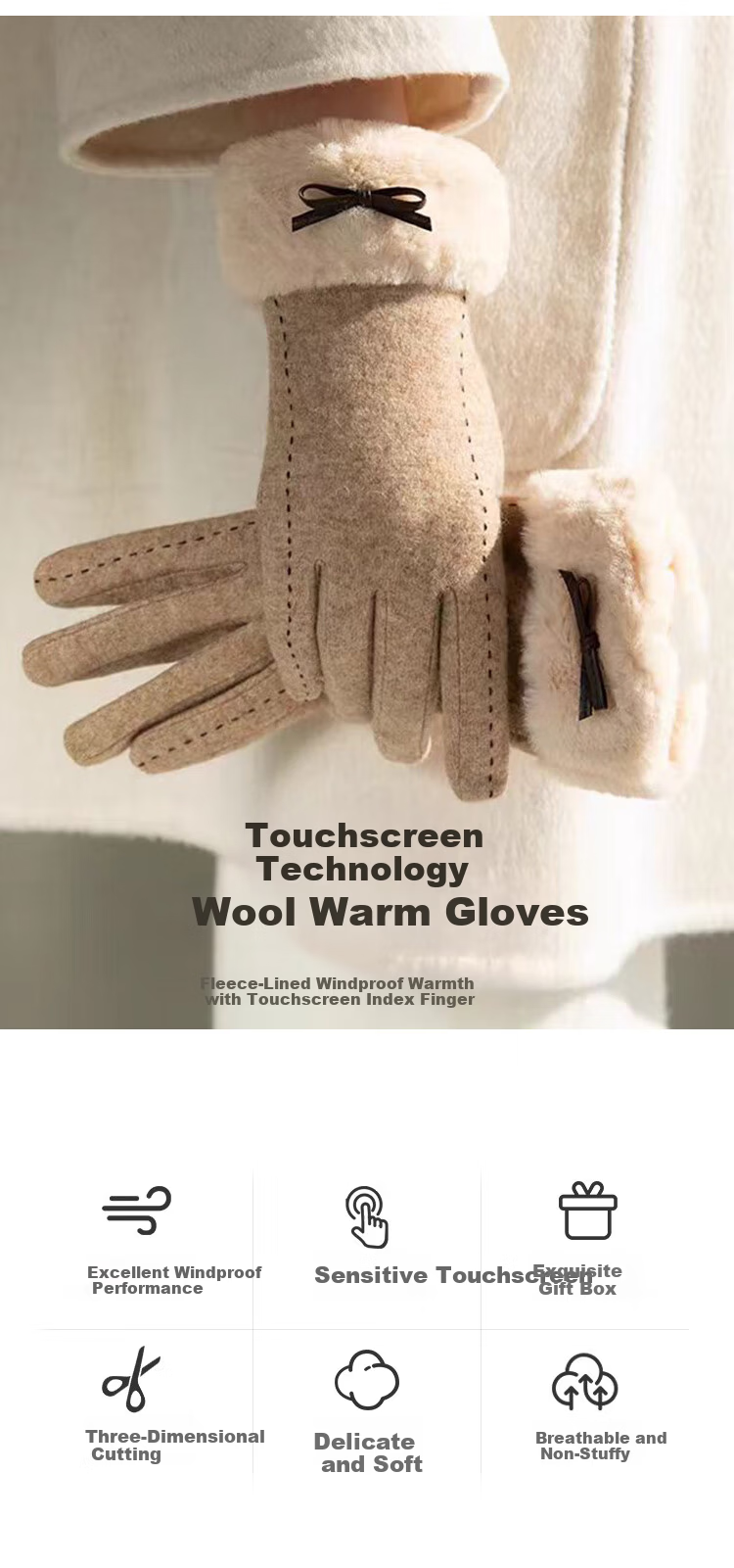 Hodo Women's Wool Gloves Winter Warm Fleece Lined Touchscreen Windproof Driving Cycling Gloves Birthday Gift 1