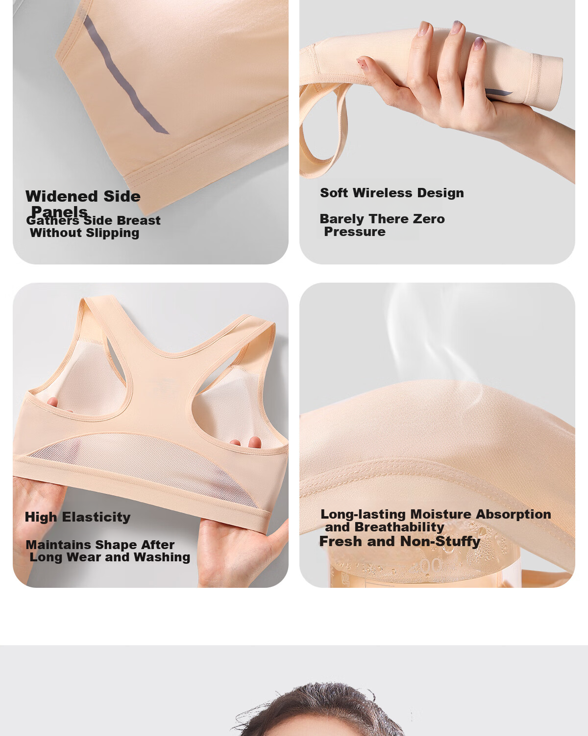 GRACEWELL Silk Antibacterial Girls' Sports Bra Shockproof Developmental Fixed Cup Vest Skin 2XL 17