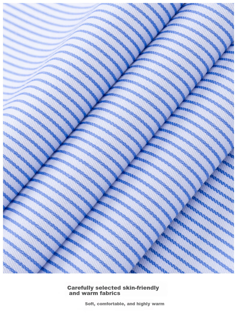 FIRS Fleece-Lined Thickened Warm Shirt Men Winter New Casual Business Thick Shirt Blue Striped 40 6