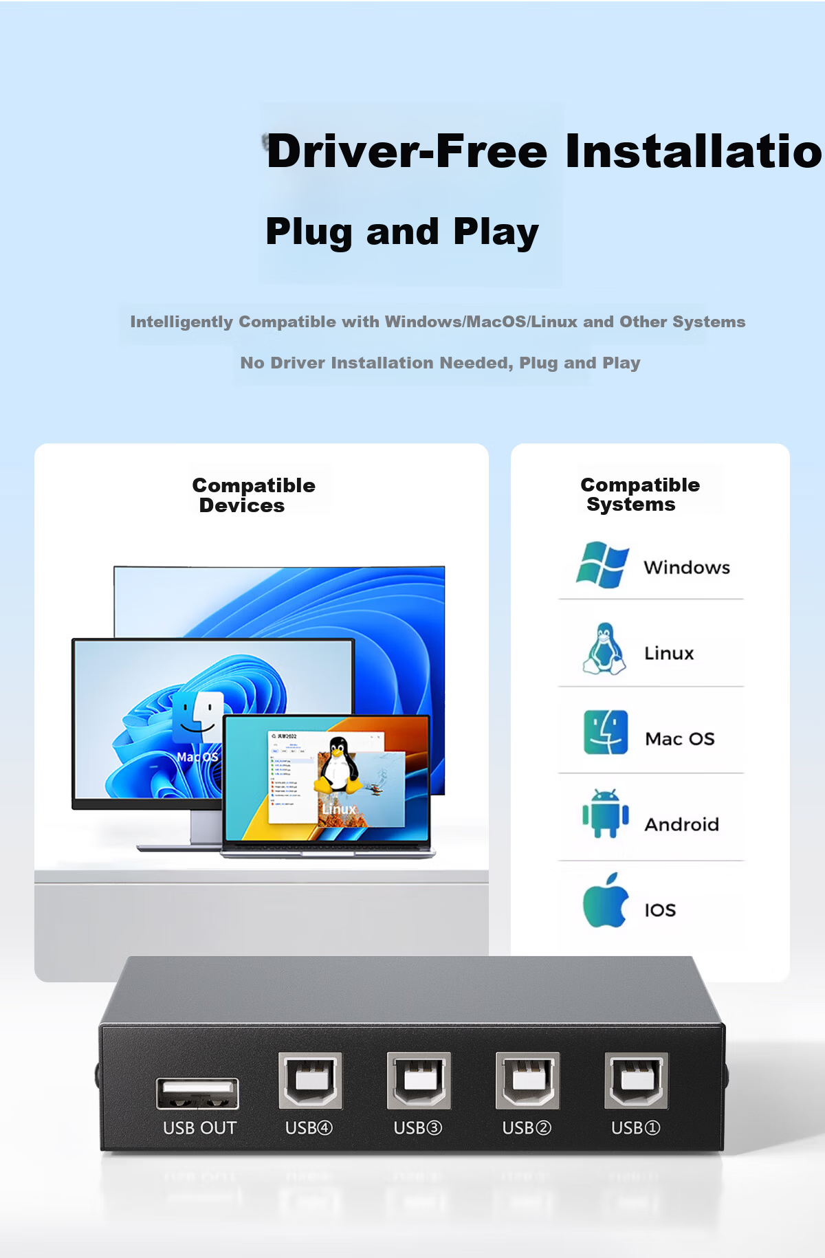 Color Printer Sharing Switch USB 2-in-1 Out Splitter Office Computer Converter Sharing Device 10