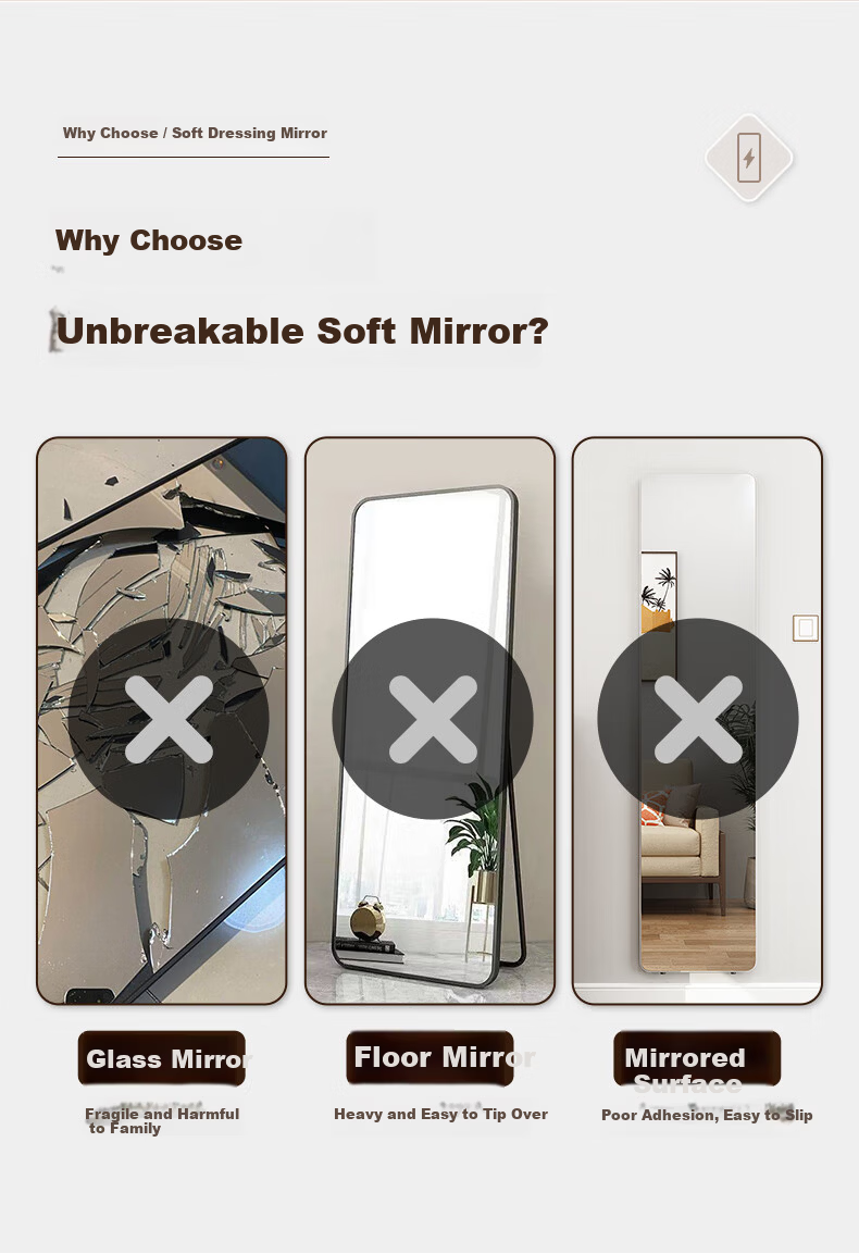 Xiangzhubian Soft Mirror Wall-Mounted Self-Adhesive Acrylic Full-Length Mirror No Drilling Bathroom Dressing Mirror Home Makeup Mirror 40*120cm 4