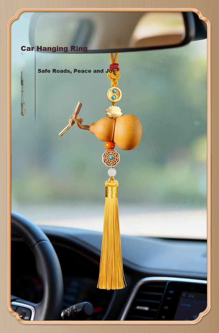 Binyue Natural Gourd Feng Shui Hanging Ornament, Five Emperors Coins Entrance Door Pair Hanging Ornament, Huangyang Wood Hanging Dragon Gourd, 2 Strings Set 11
