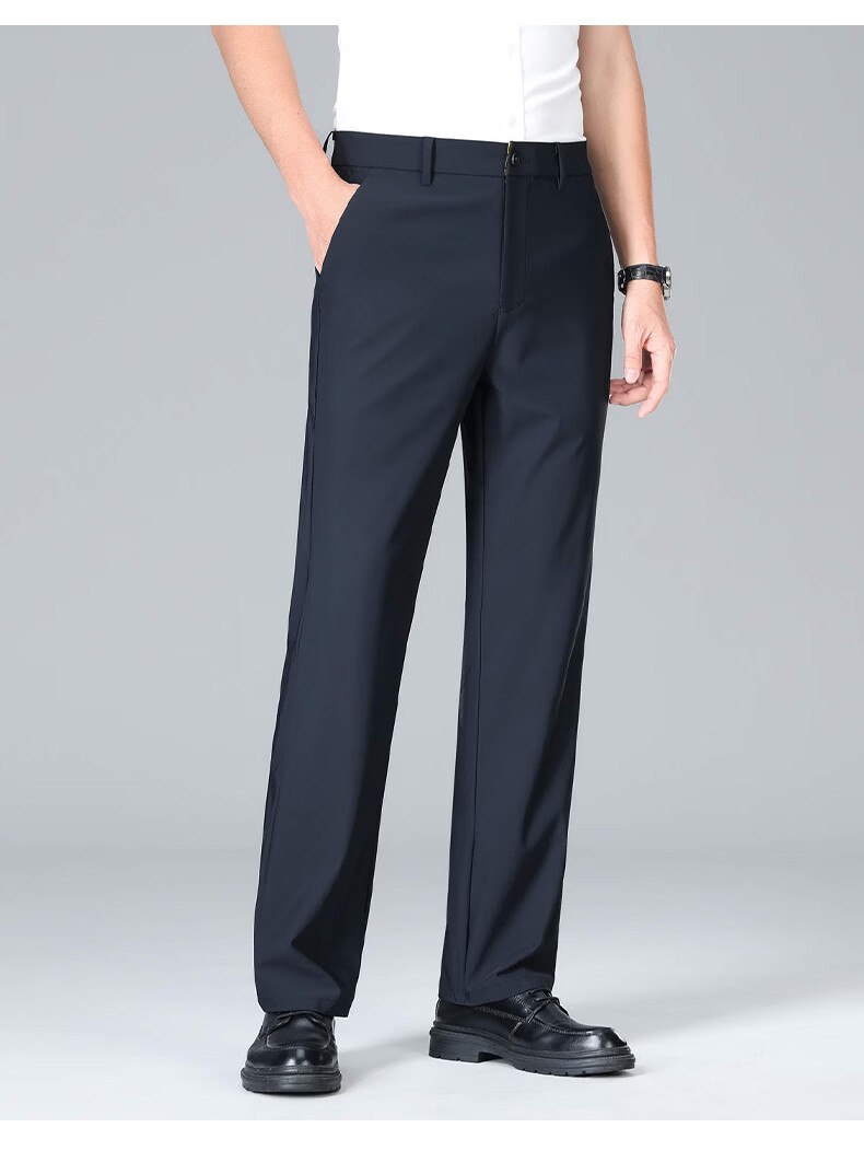 Romon High Elastic Wrinkle-Resistant Men's Summer Business New Ice Silk Thin High-End Straight-Leg Suit Casual Pants 22
