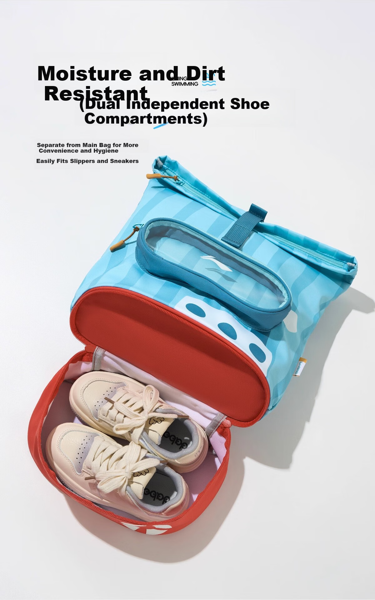 LI-NING Kids Swimming Storage Bag Waterproof Dry and Wet Separation Backpack Boys Girls Swimwear Sports Bag 2