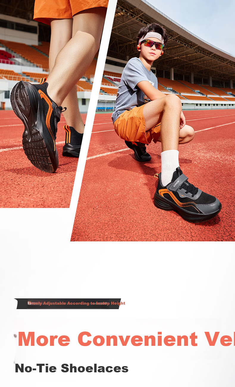 ERKE Kids Unisex Shock-Absorbing Sports Shoes Children's Breathable Mesh Running Shoes Black/Crystal White/Manta Pink Size 38 5