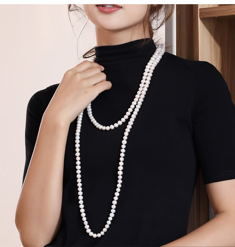 Daimi Seedless Near-Round 8.3-9.3mm 120cm Freshwater Pearl Necklace Sweater Chain Mother's Day Gift for Mom And Mother-I 9