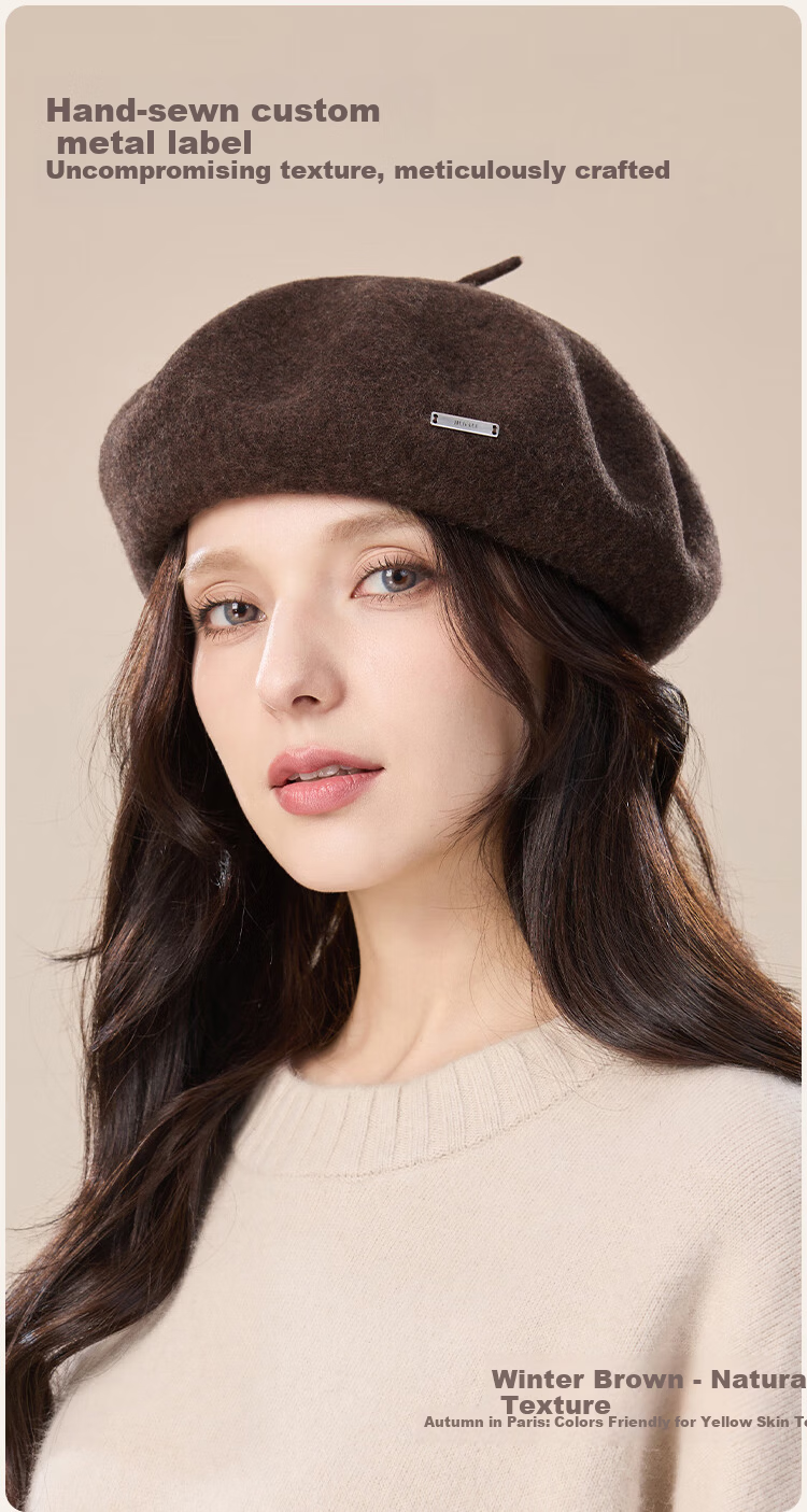 JIUMU Pure Wool Beret Autumn Winter Warm Woolen Painter Hat Japanese British Retro Classic Versatile Women's Hat 5