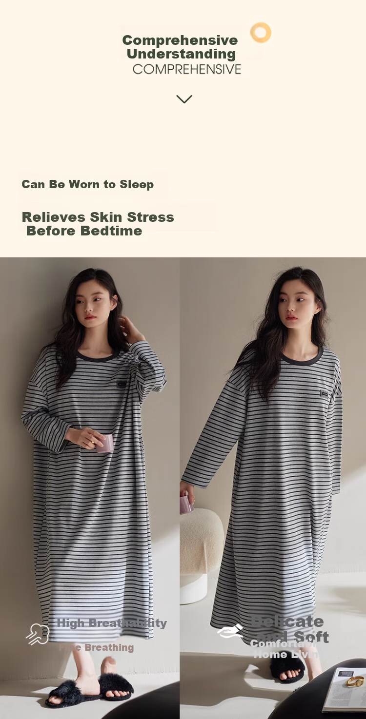 GUJIN Spring Autumn New Pure Cotton Women's Long Nightgown Homewear Casual Loose Plus Size Sleepwear with Chest Pad L 4
