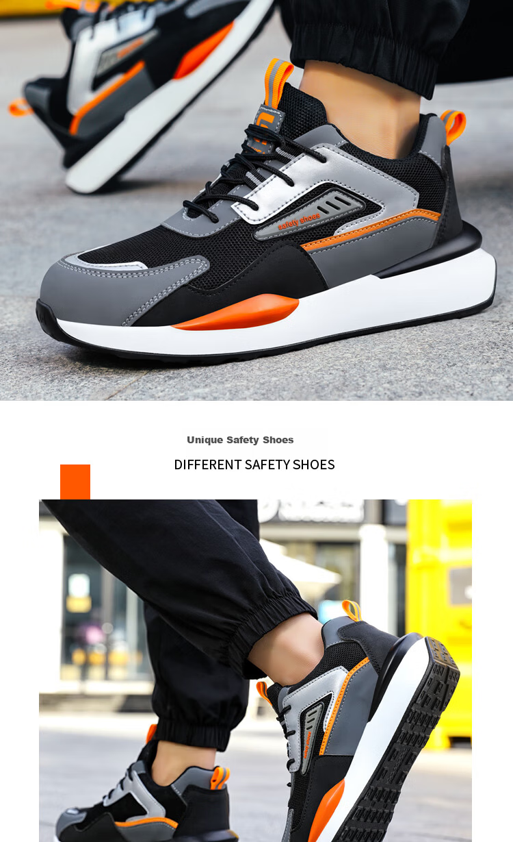 GUYISA Men's Summer Breathable Anti-Smash Anti-Puncture Steel Toe Lightweight Comfortable Safety Work Shoes 0283 Size 42 5