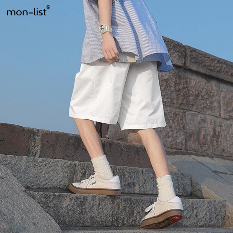 MON-LIST Men's Summer Simple Loose Vintage Quick-Dry Sports Straight Casual Shorts MLDK09 White 3XL