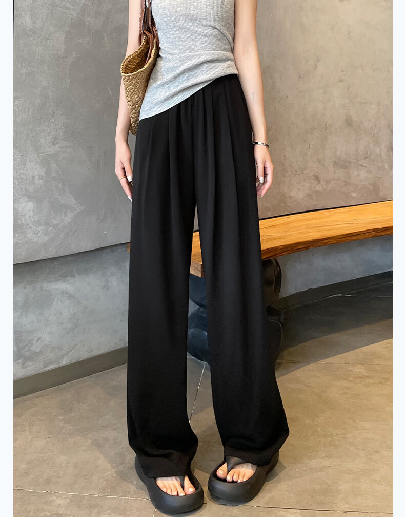 Langsha Women's Ice Silk Wide-Leg Pants Summer Thin Draped Loose Sun-Protective Casual Straight-Leg Yamamoto Style Pants 18