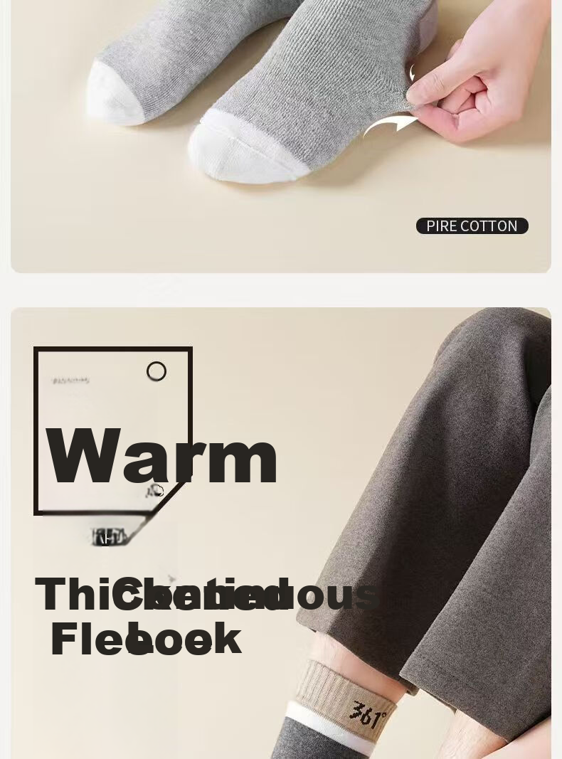 361° Authentic Winter Men's Casual Thick Fleece Thermal Crew Socks Solid Color White - 5 Pairs One Size 7