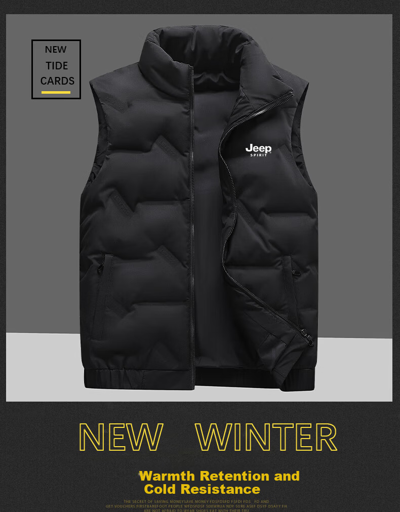 JEEP SPIRIT Men's Down Vest Autumn Winter Sleeveless Jacket Short Duck Down Warm Waistcoat Black 4XL 1