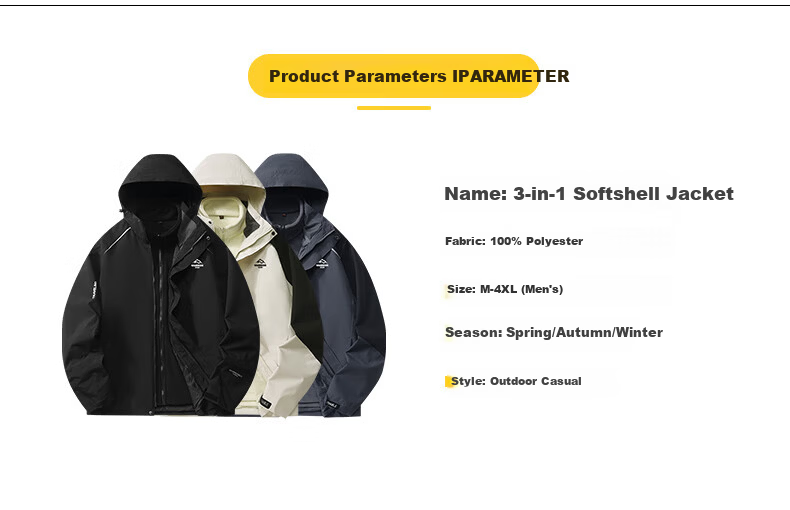 Warrior 3-in-1 Men's Outdoor Mountaineering Jacket Autumn Winter Windproof Warm Jacket 3