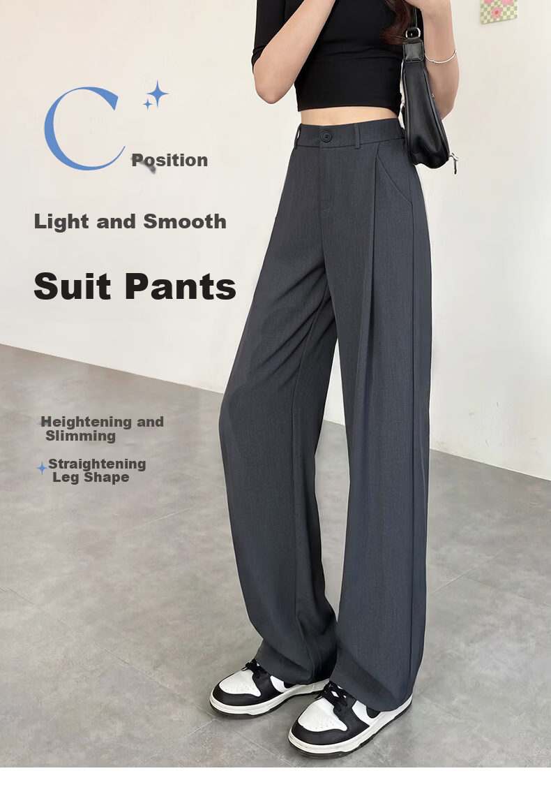 Langsha Women's Summer Thin Slim Fit Draped High-Quality Narrow Wide-Leg Loose Straight-Leg Dress Pants Casual Floor-Length Trousers 3