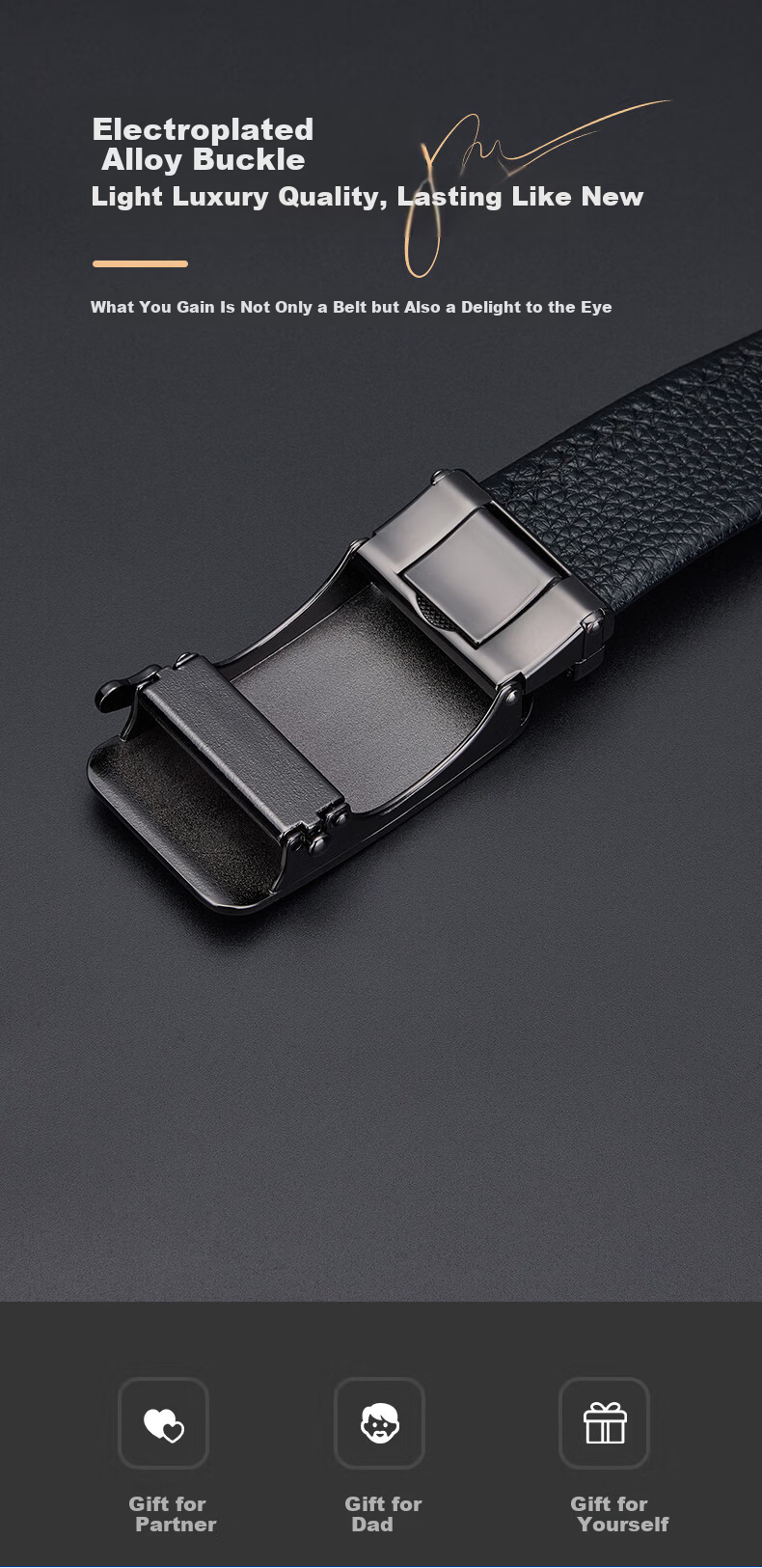 PLAYBOY Men's Genuine Leather Belt Cowhide Automatic Buckle Casual Waistband Business Versatile Gift for Boyfriend Husband 8