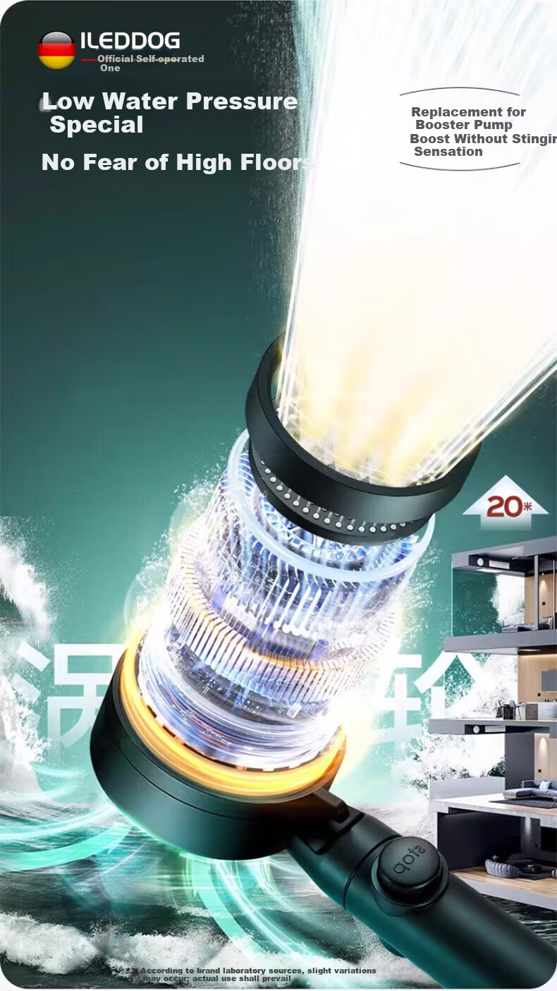 ILeddog [Germany] High-Pressure Shower Head Booster Powerful Water Flow Bathroom Shower Hose Set HL-001 7