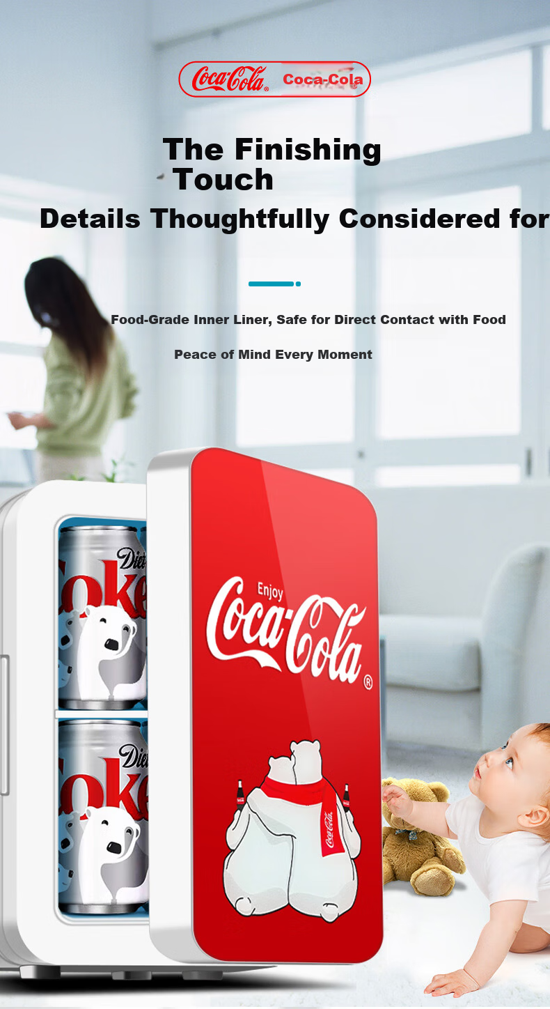 Coca-Cola Car Refrigerator, 20L Small Fridge, Digital Temperature Control, Breast Milk Storage, Mini Fridge for Dormitory And Office, Cooling And Heating Refrigerator 6
