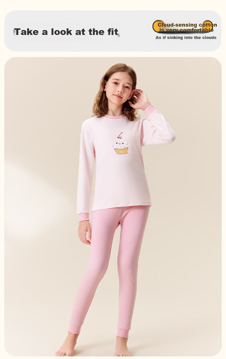 Yalu Kids Girls Cotton Thermal Underwear Set Antibacterial Home Sleepwear Comfortable Innerwear 13
