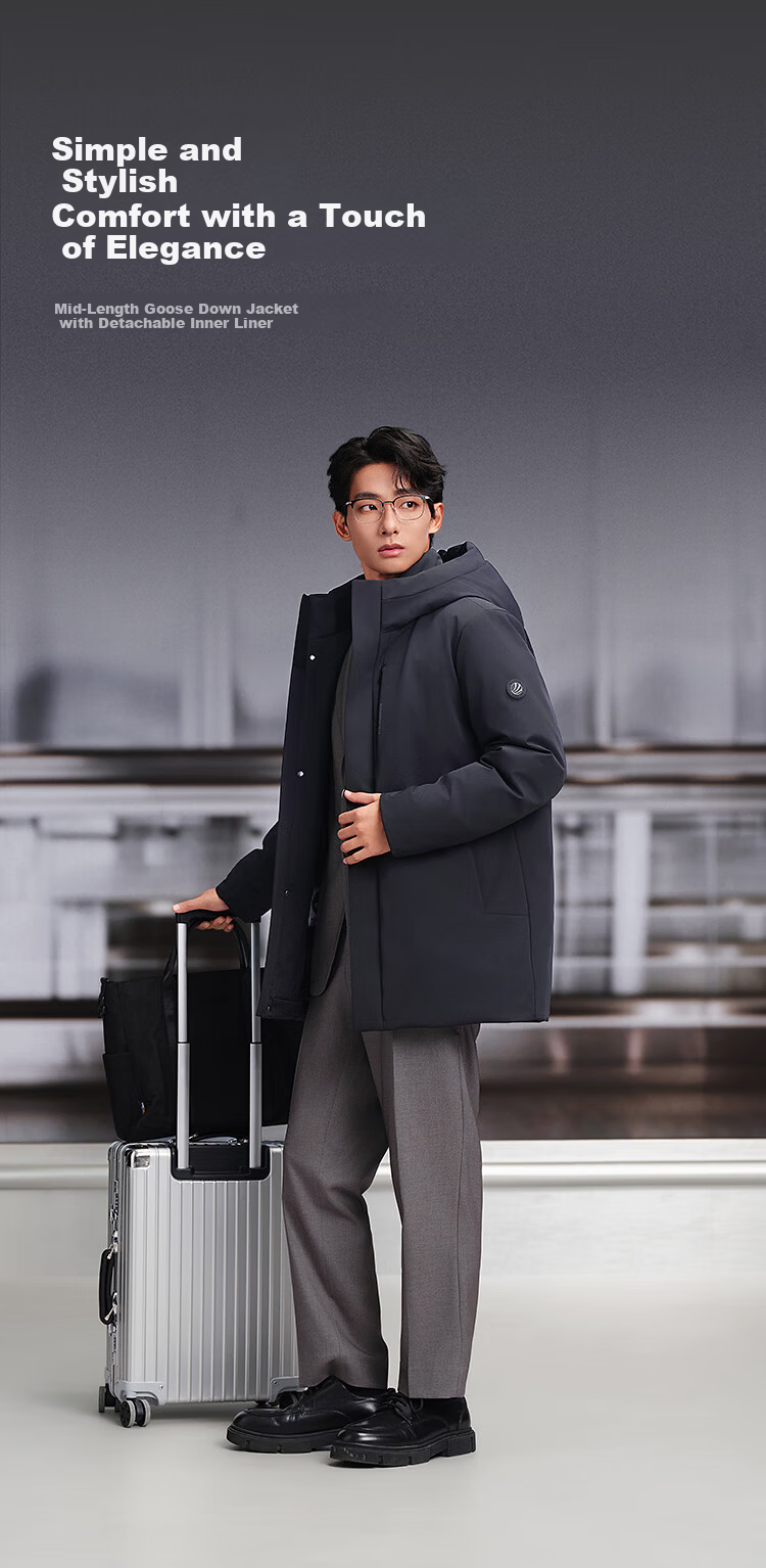 BOSIDENG Off-Season Men's Thickened Hooded Loose Mid-Length Business Versatile Mall-Style Down Jacket 1