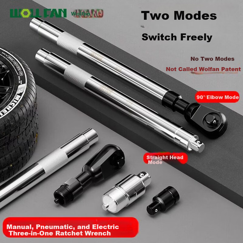 Wolvan 3-in-1 Ratchet Wrench 72-Tooth Industrial Grade 1/2" Dual-Direction Quick Wrench with Extended Handle Labor-Saving