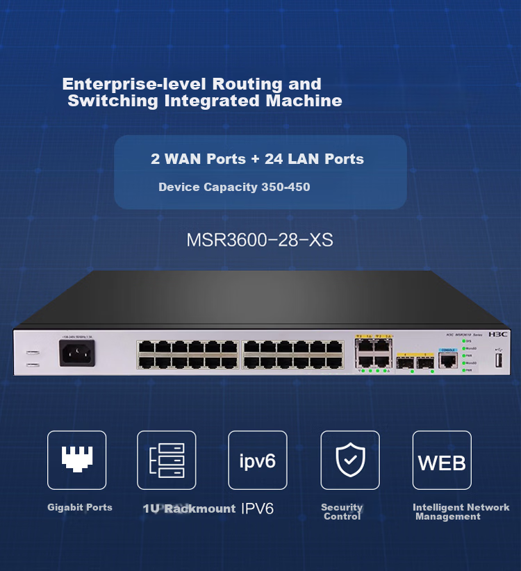 H3C MSR3600-28 Integrated Router And Switch, Multi-WAN + 24 LAN Ports Gigabit Enterprise-Level VPN Gateway Router, with 450GB Storage / Internet Behavior Management 1