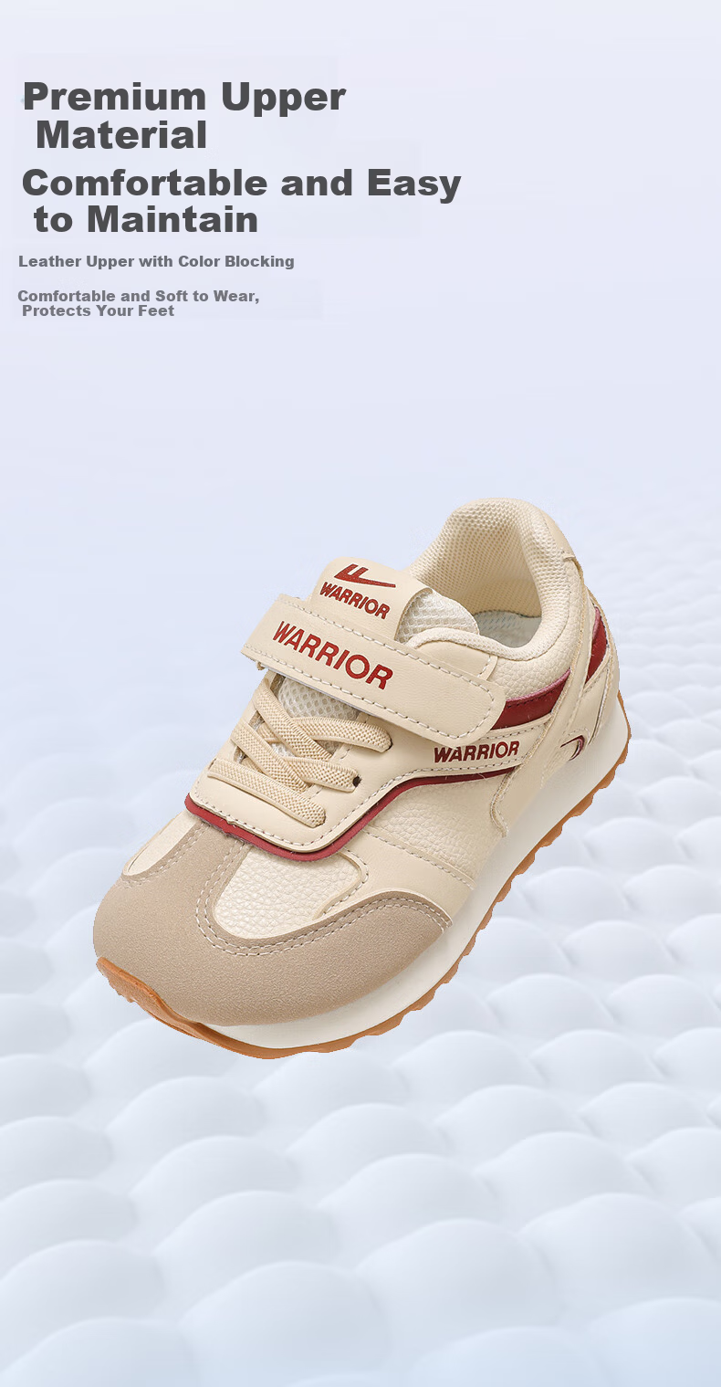 Warrior Girls' Spring and Autumn Children's Sports Shoes Soft Sole Primary School Training Shoes Boys' Shoes WZ-1601 Beige/Purple Size 29 2