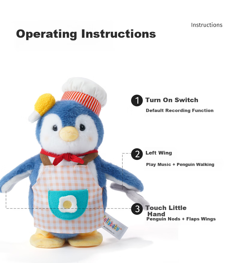 Jollybaby Kids Plush Electronic Pet Penguin Doll Baby Soothing Companion Holiday Birthday Gift Chef Blue 10