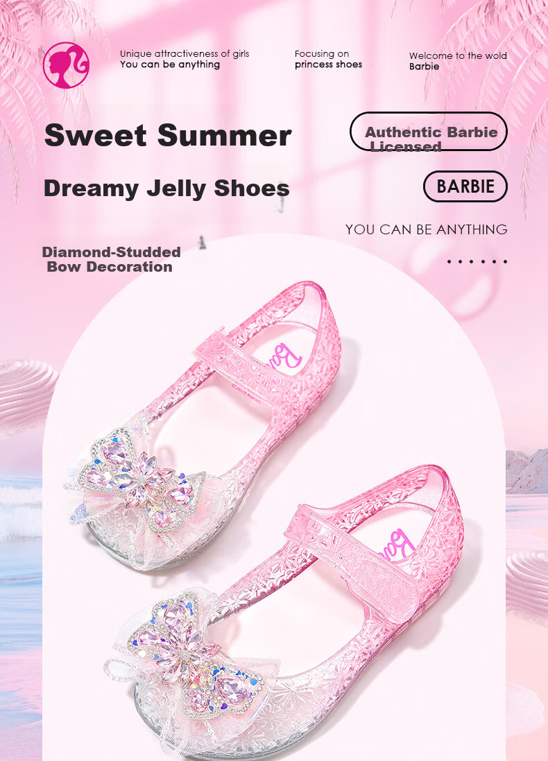 Barbie Kids Girls Summer Closed-Toe Jelly Sandals Water Crystal Princess Fashion DA7254 Gradient Pink Size 25 1
