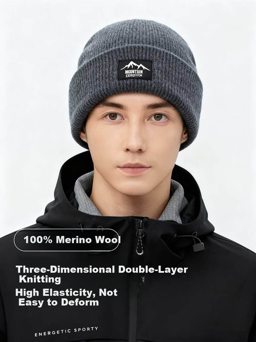 Siggi Pure Wool Thickened Double-Layer Knit Winter Beanie Warm Cold Weather Hat for Men 9