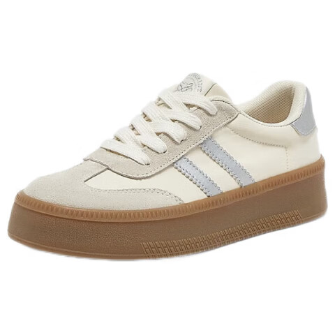 BASTO 25 New Fashion Retro Outdoor Sports German Training Shoes Thick Sole Women's Casual Shoes V2506AM5 Coffee/Off-White Suede Lining Size 37
