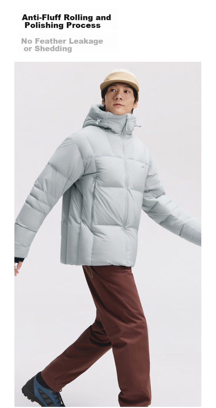 Beneunder Men's Water-Repellent Down Jacket Warm Outdoor Windproof Waterproof Machine-Washable Hooded Coat HD111 Light Mist Gray XL 16