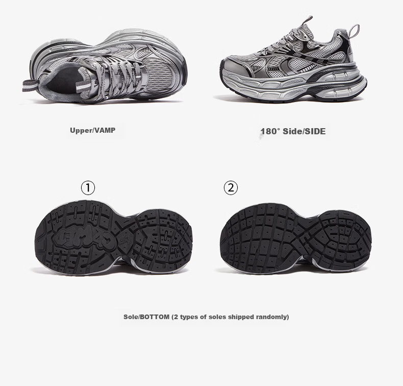 CAMEL Silver Moon Outdoor Retro Dad Shoes Thick Sole Casual Shoes L24A255753W Gray/Gun/Black (Mesh) Size 36 37