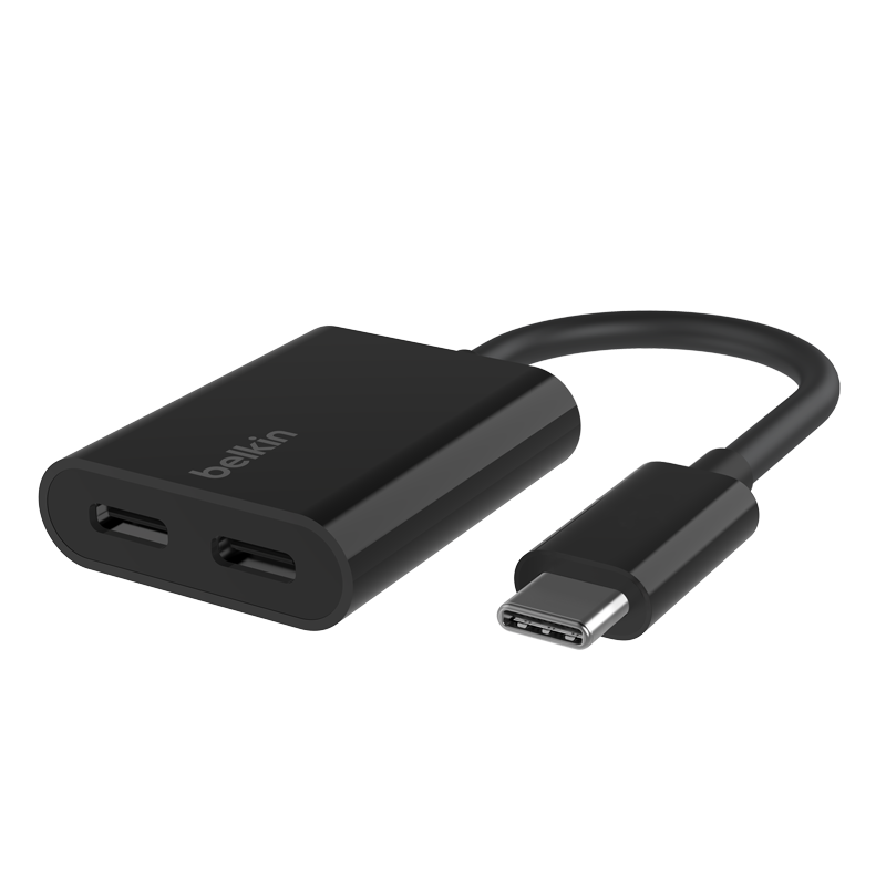 BELKIN USB-C Adapter Splitter for Phone/iPad - Dual Port Charging and Audio for Gaming, Compatible with Delta/King of Glory, Black